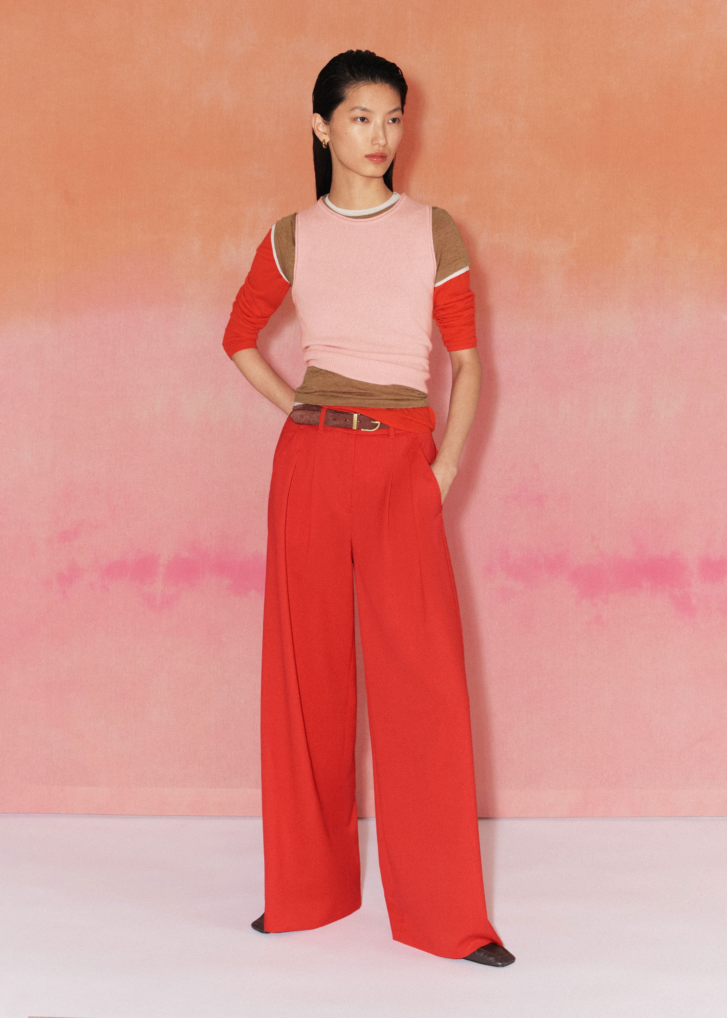 Women's Red Perfect Wide Pleat Front Pant | ME+EM