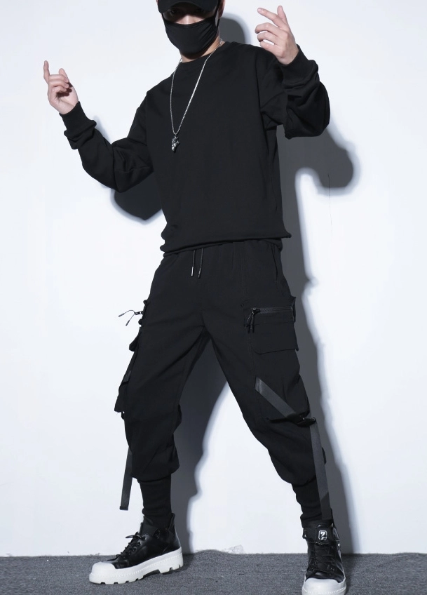 Black Harem Cargo Pants With Buckle Strap | Jungkook - BTS - Fashion Chingu from Fashionchingu