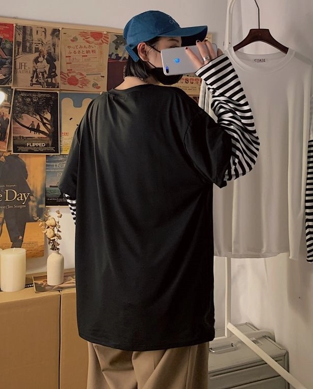 Black Oversized T-Shirt With Fake Sleeves | Taehyung - BTS - Fashion Chingu from Fashionchingu