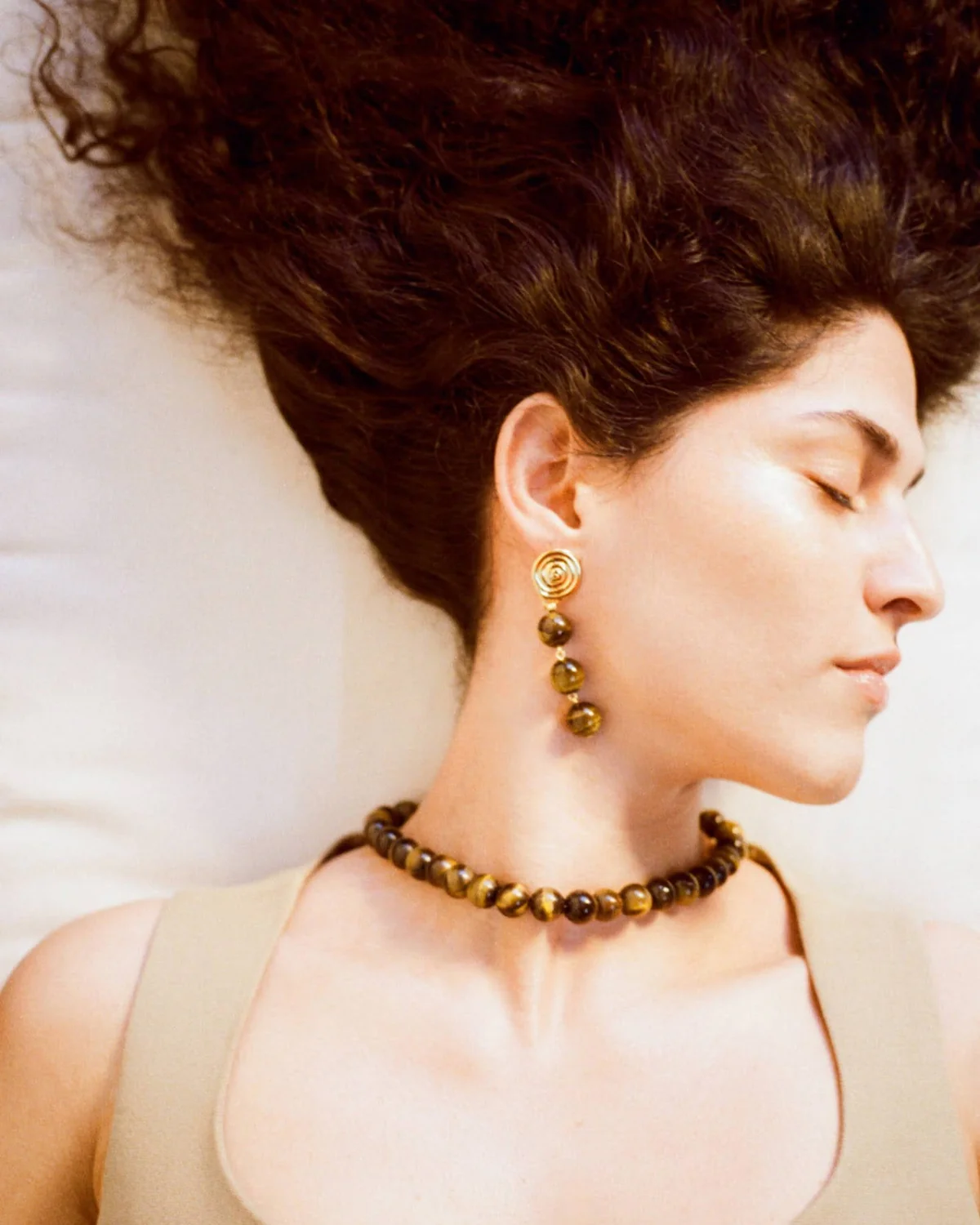 Swirl Droplet Earrings Gold Plated with Tiger from REJINAPYO