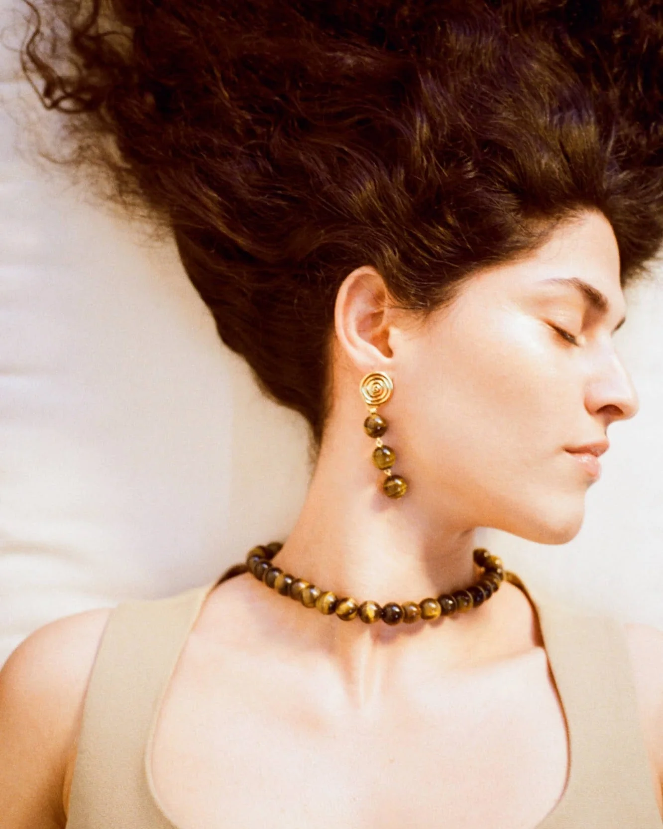 Swirl Droplet Earrings Gold Plated with Tiger from REJINAPYO