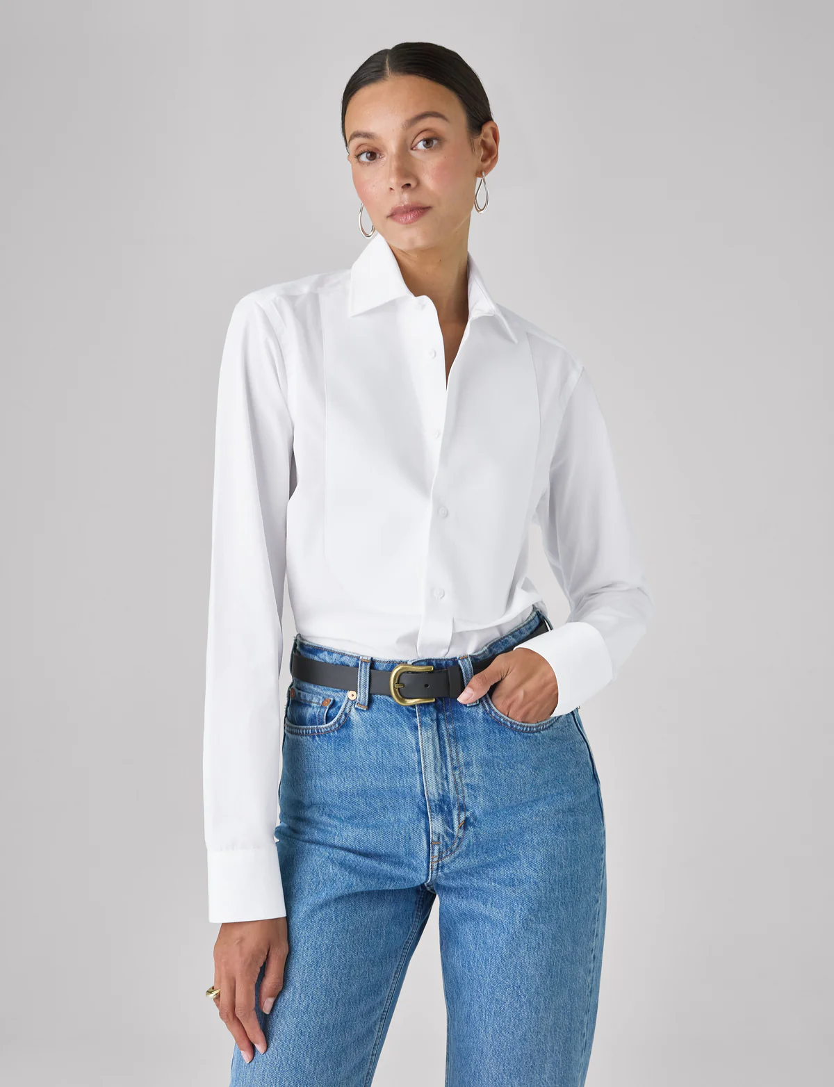 The Dress Shirt Curved Bib: Poplin, White from With Nothing Underneath