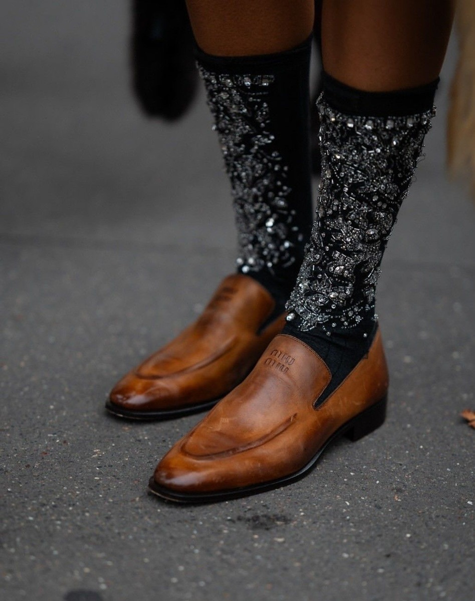 Embellished Statement Socks with Loafers