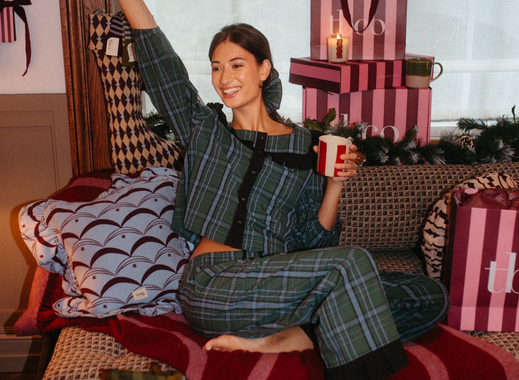 Terry Cotton Bath Robe in Green Stripe from TBCo