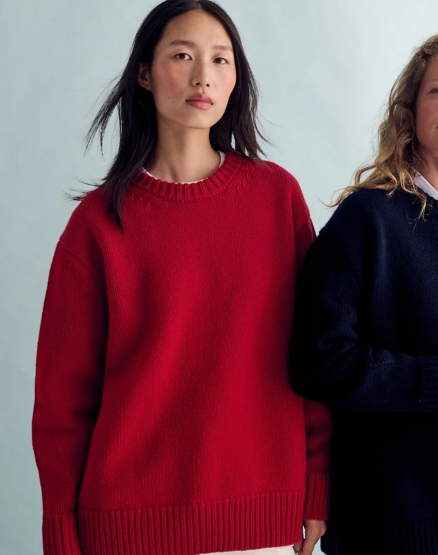 Red Ribbed Crew Neck Sweater