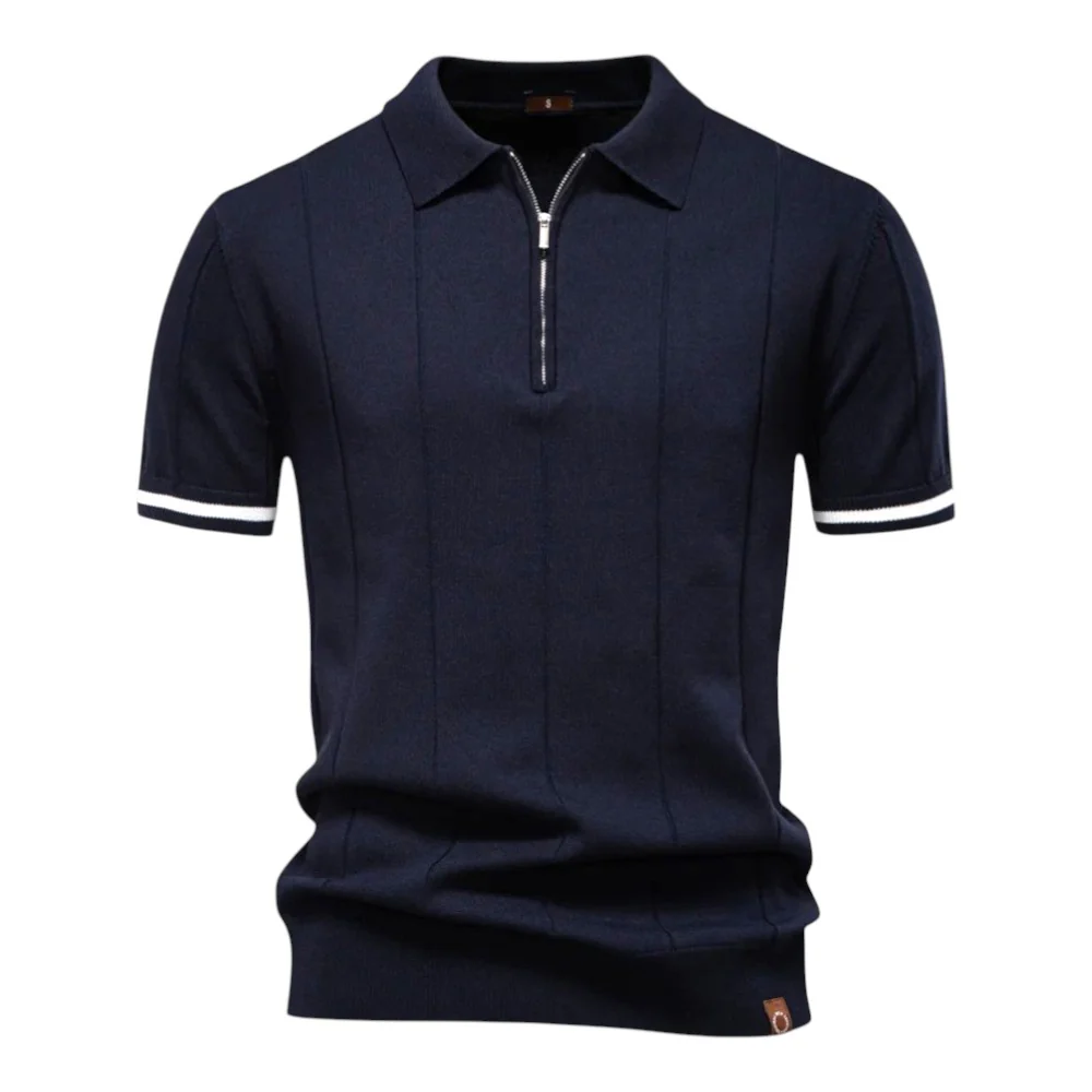 Eros | Polo Shirt – Zip Collar with Vertical Knit Texture