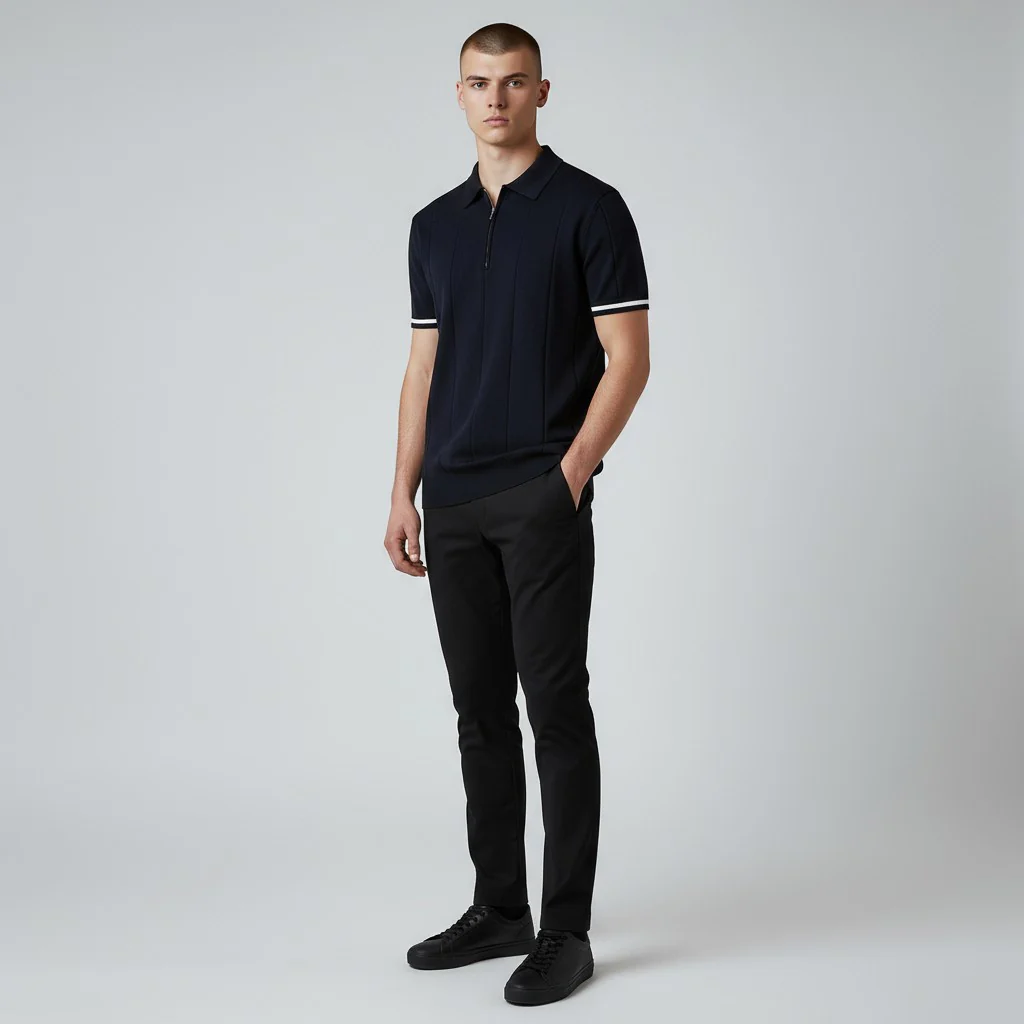 Eros | Polo Shirt – Zip Collar with Vertical Knit Texture from Canelliofficial