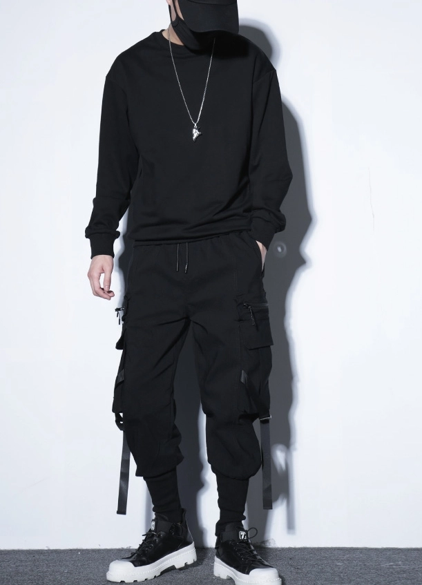 Black Harem Cargo Pants With Buckle Strap | Jungkook - BTS - Fashion Chingu