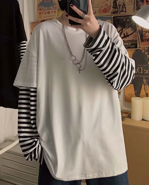 Black Oversized T-Shirt With Fake Sleeves | Taehyung - BTS - Fashion Chingu from Fashionchingu
