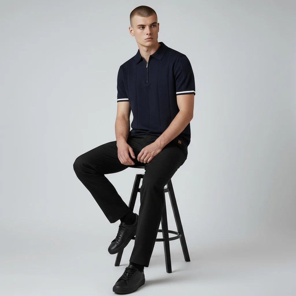 Eros | Polo Shirt – Zip Collar with Vertical Knit Texture from Canelliofficial
