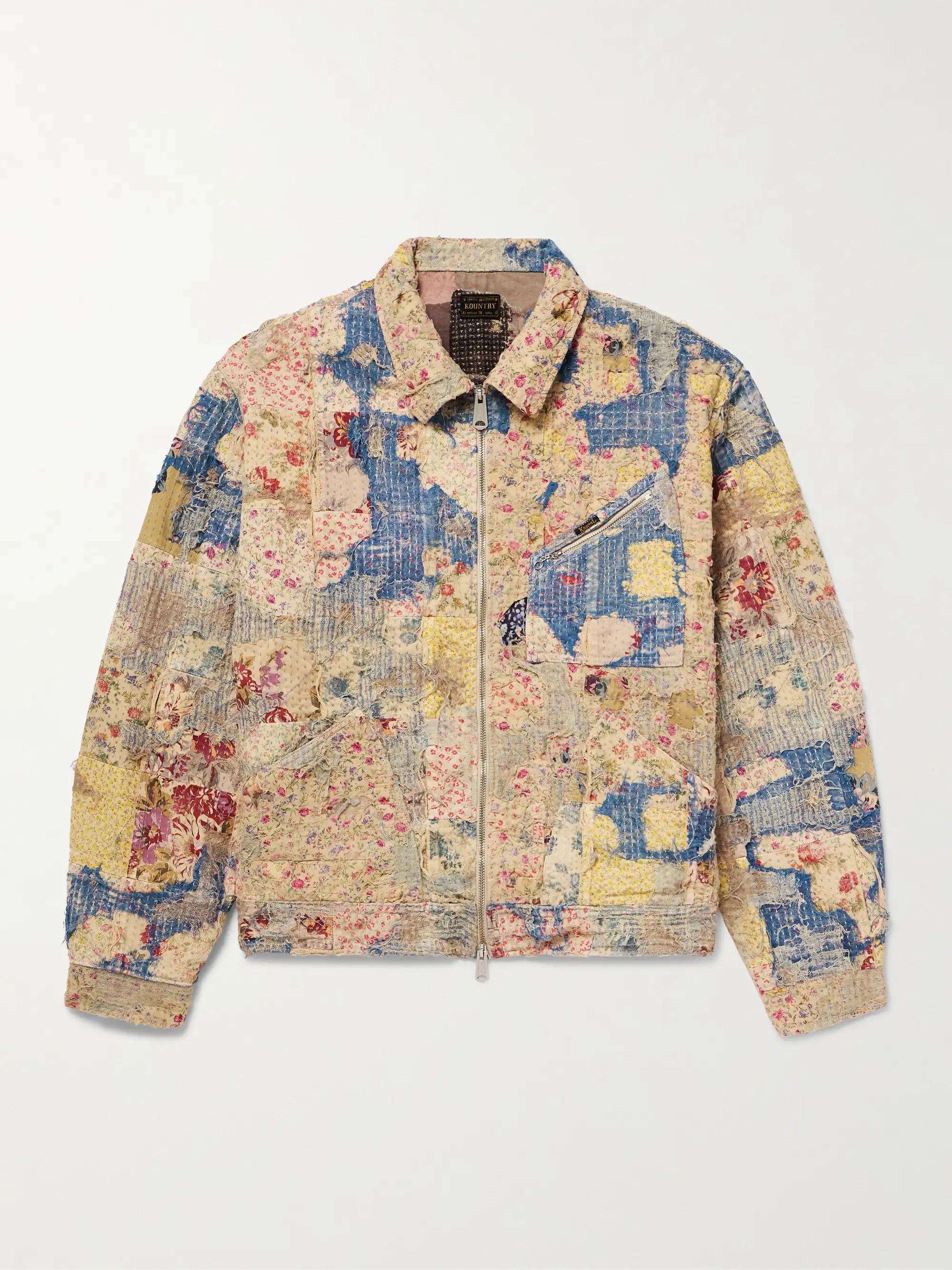 KAPITAL Boro Distressed Patchwork Cotton and Linen-Blend Zip-Up Jacket for Men | MR PORTER