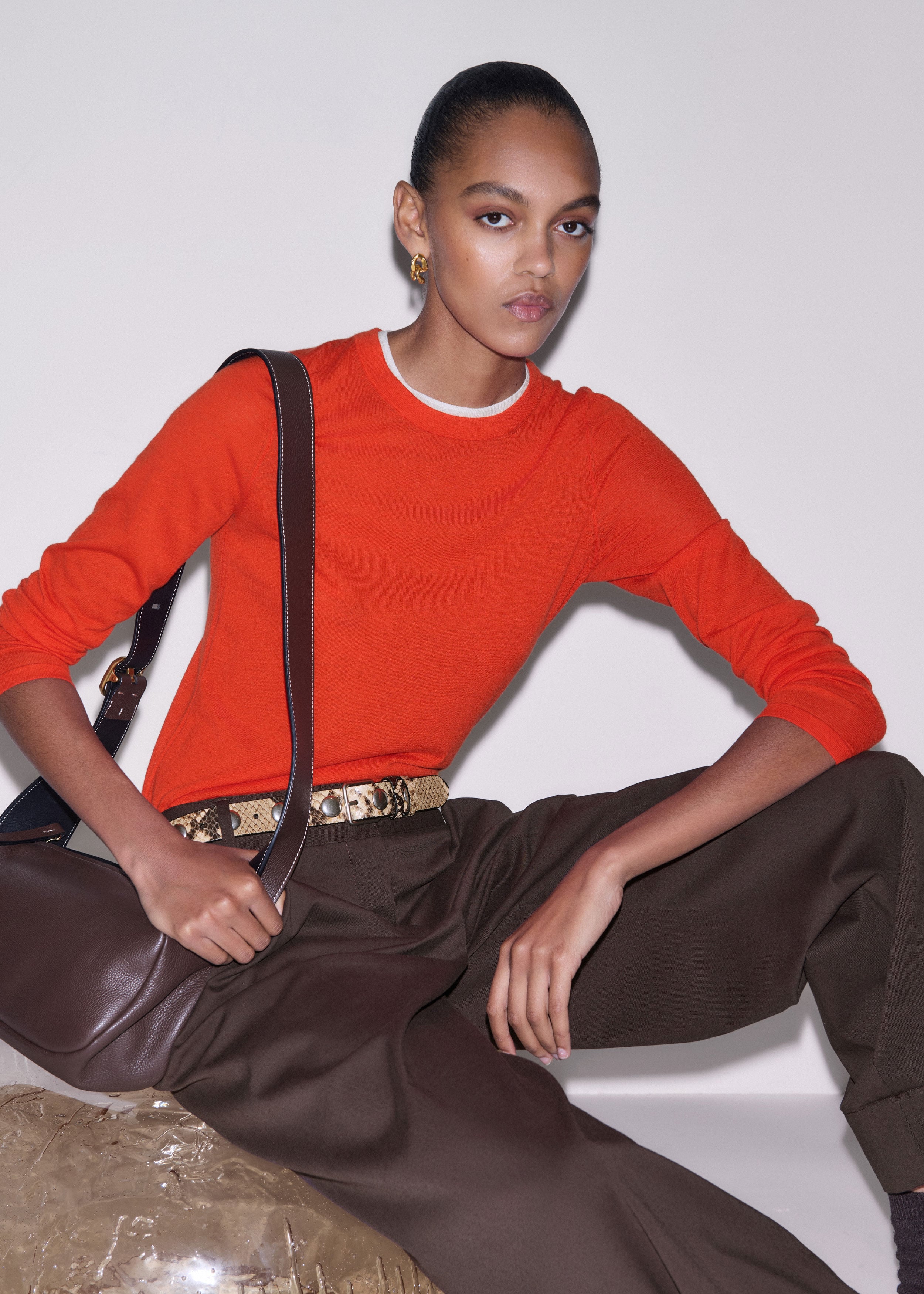 Women's Orange Barely There Contrast Trim Jumper | ME+EM