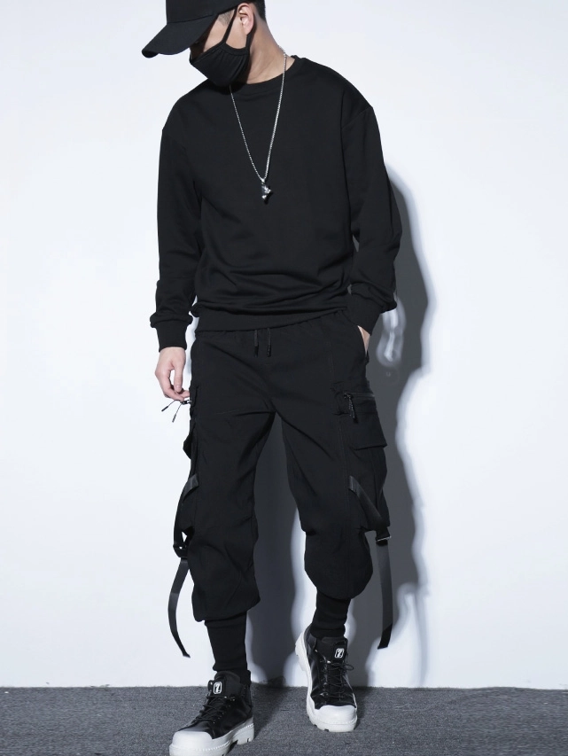 Black Harem Cargo Pants With Buckle Strap | Jungkook - BTS - Fashion Chingu from Fashionchingu
