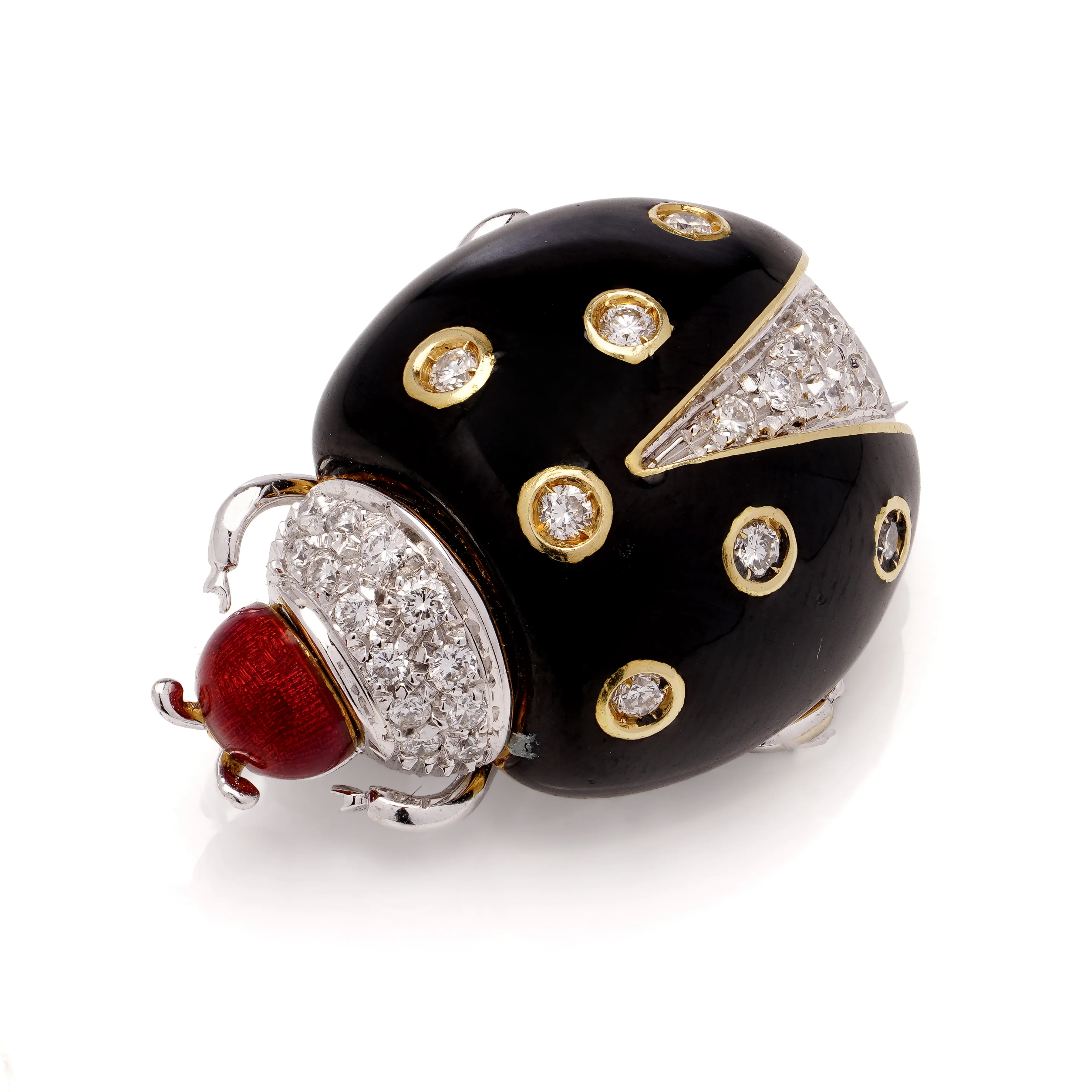 18ct Gold, Diamond & Enamel Ladybird Brooch