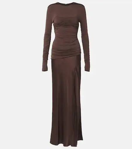 Alessia draped jersey and satin maxi dress in brown - SIR | Mytheresa
