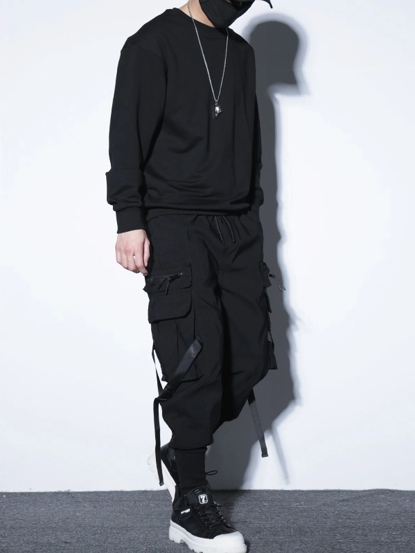 Black Harem Cargo Pants With Buckle Strap | Jungkook - BTS - Fashion Chingu from Fashionchingu