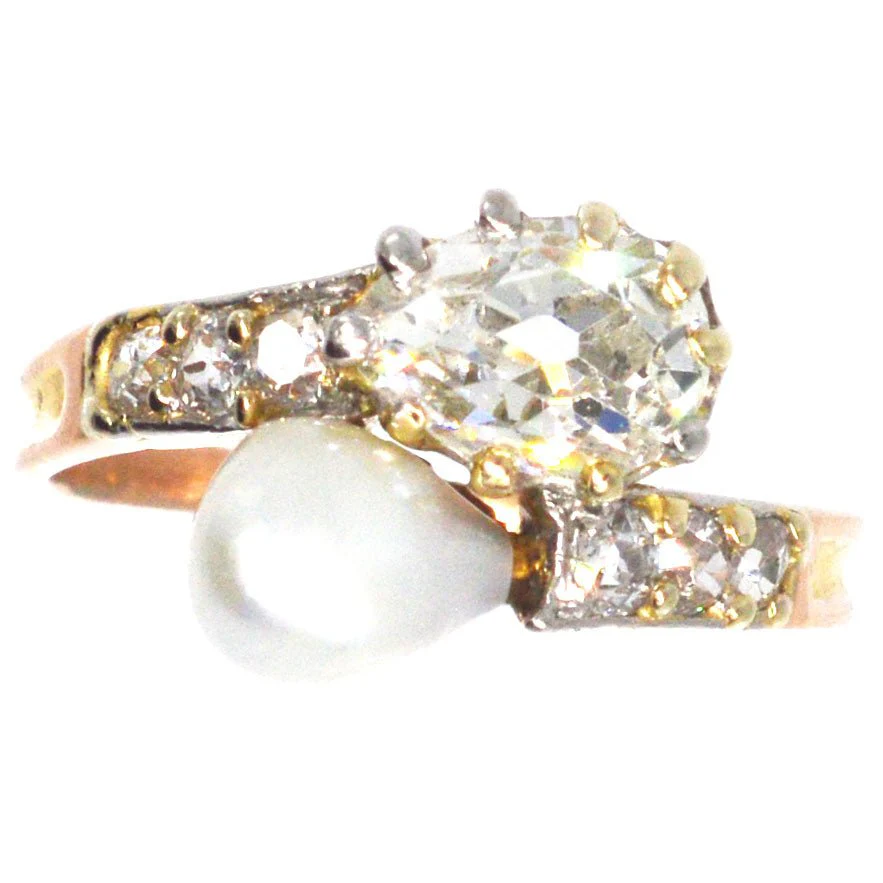 Early 20th Century 18ct Rose Gold Natural Pearl and 1 Carat Old Pear D
    
     – Parkin and Gerrish from Parkin & Gerrish